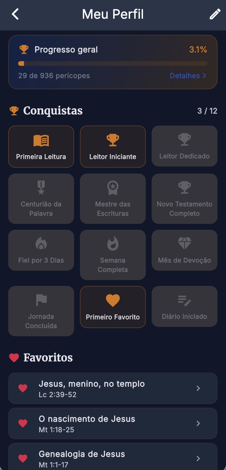 Conquistas e favoritos